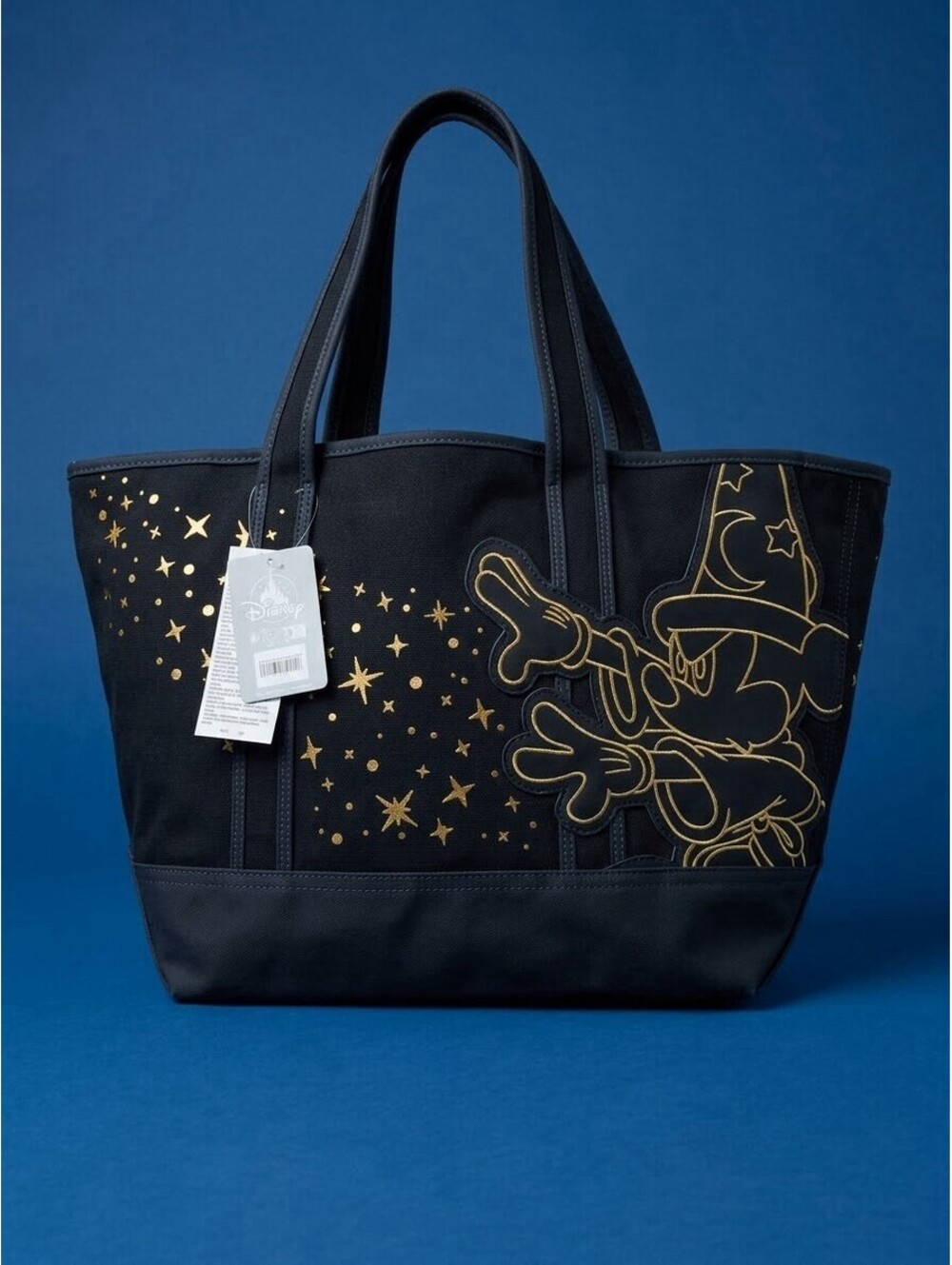 Disney Store Fantasia Sorcerer Mickey Canvas Tote Bag Large Gold Stars Est 1987